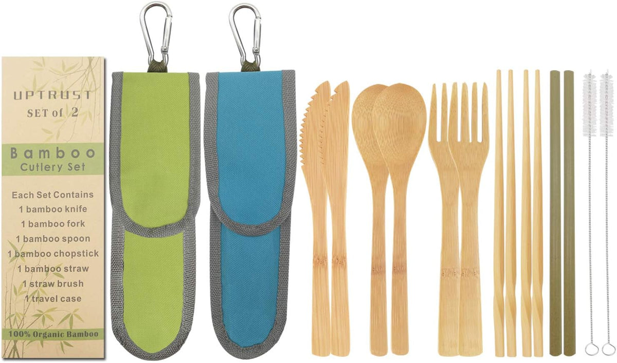 Bamboo Travel Utensil Sets, Blue and Green, 2-Pack — current captured option
