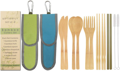 Bamboo Travel Utensil Sets, Blue and Green, 2-Pack — current captured option