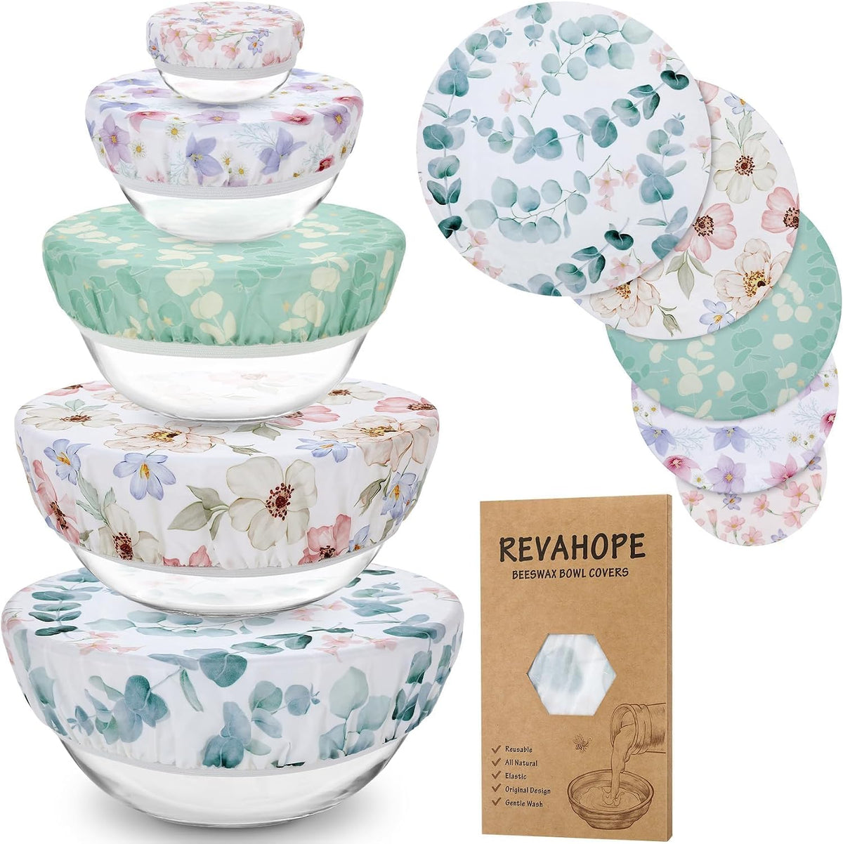 Elastic Beeswax Bowl Covers, 5-Pack — current captured option