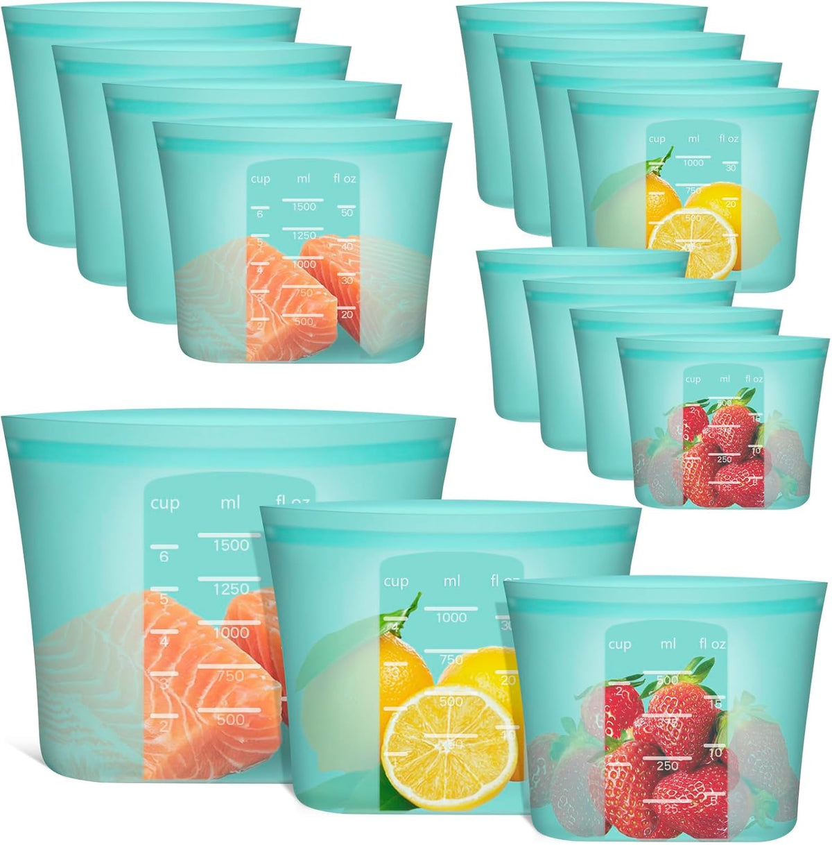 Silicone Food Storage Bags, Aqua, 12-Pack — current captured option