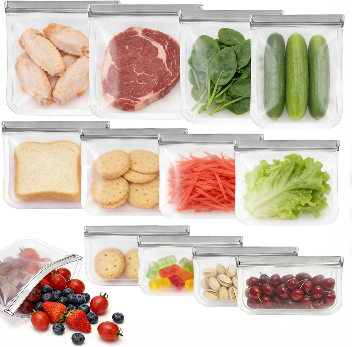 Reusable Food Storage Bags, Gray, 12-Pack — current captured option