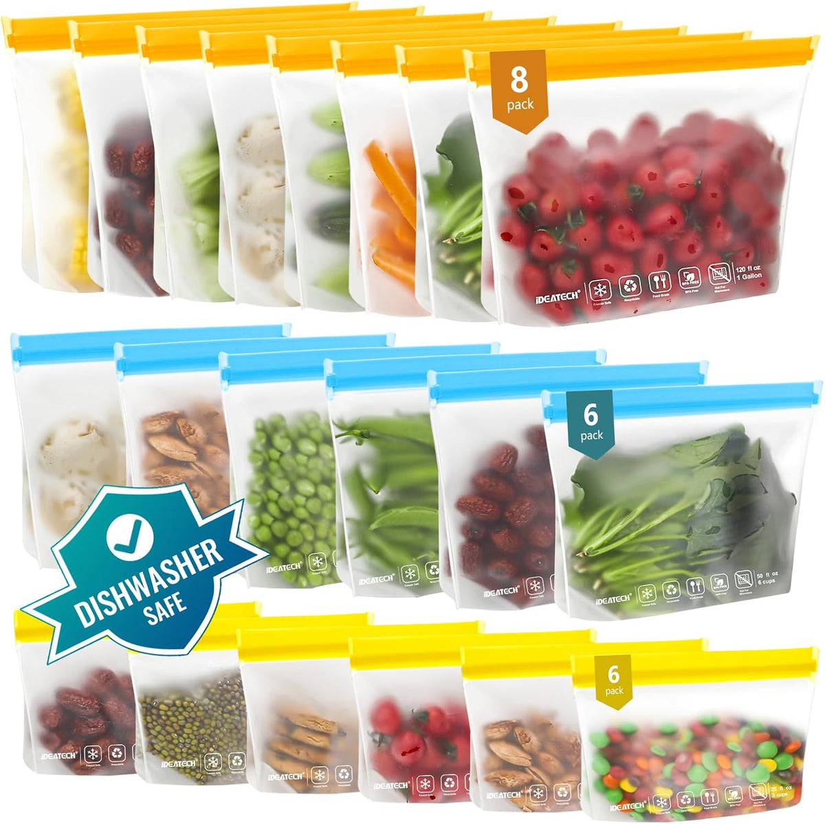 Reusable Freezer Bags, Multicolor, 20-Pack — current captured option