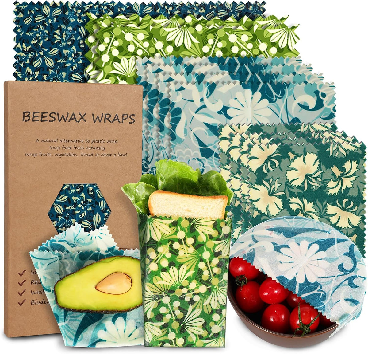 Beeswax Food Wraps, Flowers and Leaves — current captured option
