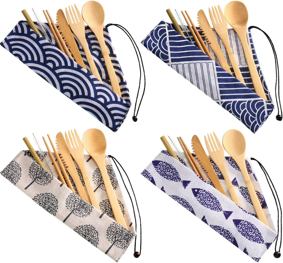Bamboo Travel Utensil Sets with Pouches, 4-Pack — current captured option