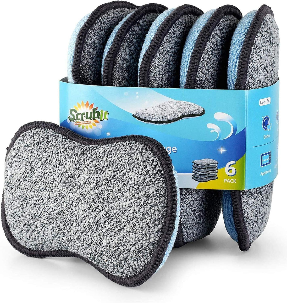 Microfiber Scrub Sponges, Gray and Blue, 6-Pack — current captured option