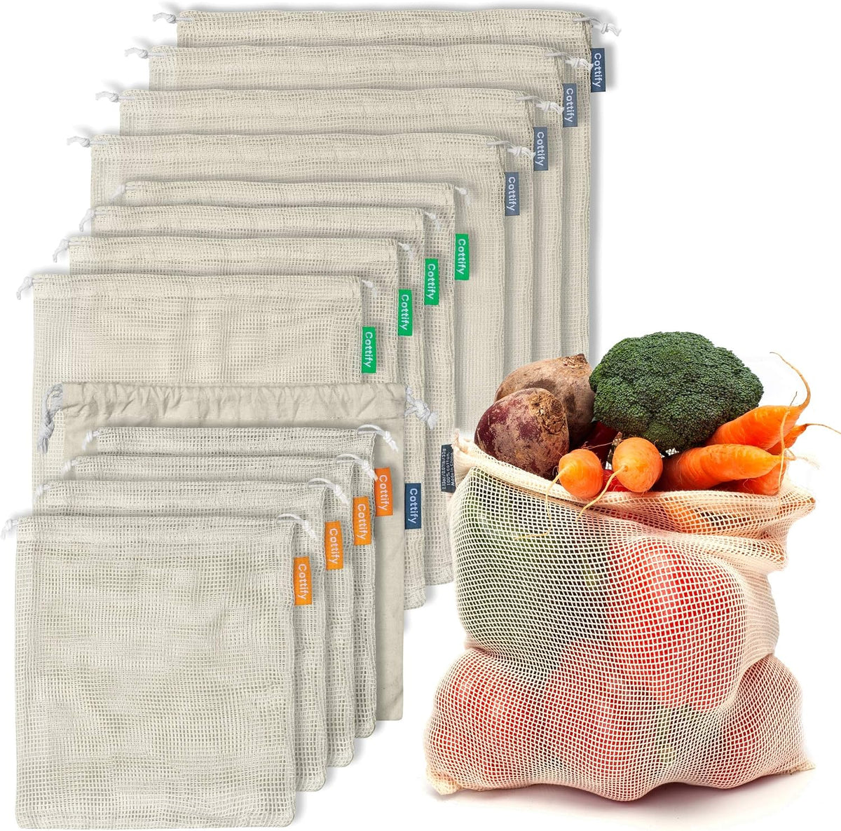 Cotton Mesh Produce Bags with Carry Bag, 13-Piece Set — current captured option