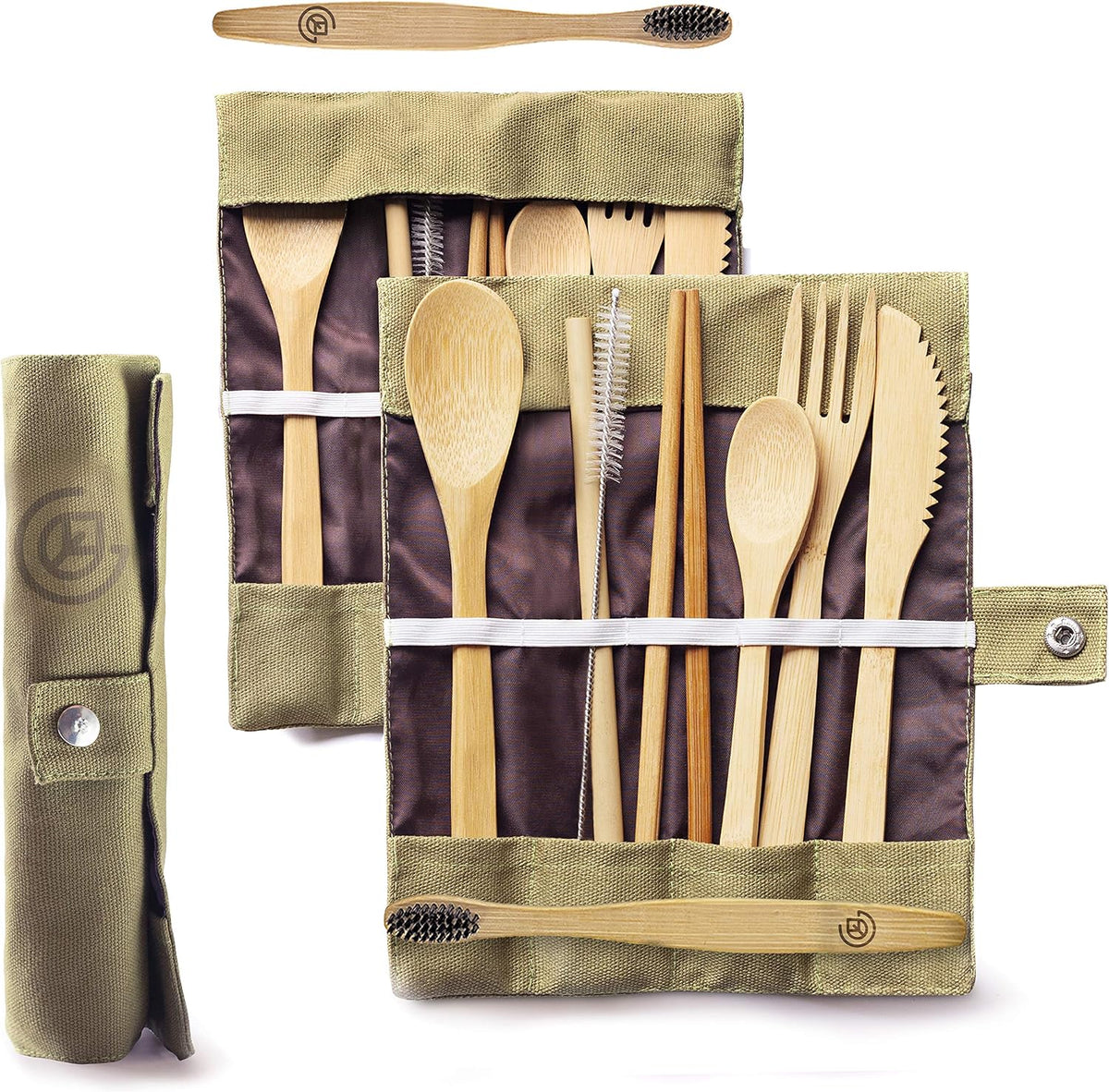 Bamboo Travel Utensil Sets with Canvas Bags, Double Pack — current captured option