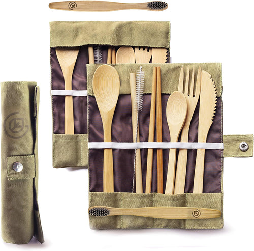 Bamboo Travel Utensil Sets with Canvas Bags, Double Pack — current captured option